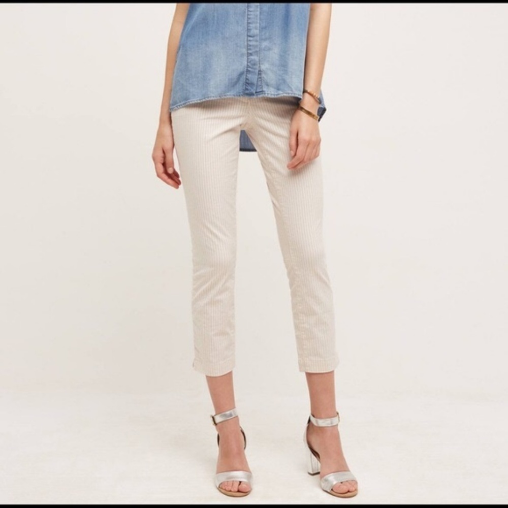 Anthro Pilcro Striped Cropped Pants Ankle Tab Wais - Picture 3 of 6